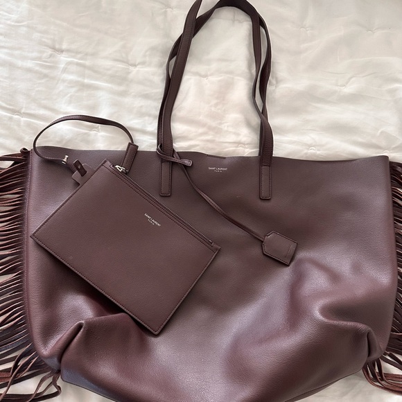 Authentic SAINT LAURENT Calfskin Large Fringe Shopping Tote. Matching pouch. - Picture 1 of 8